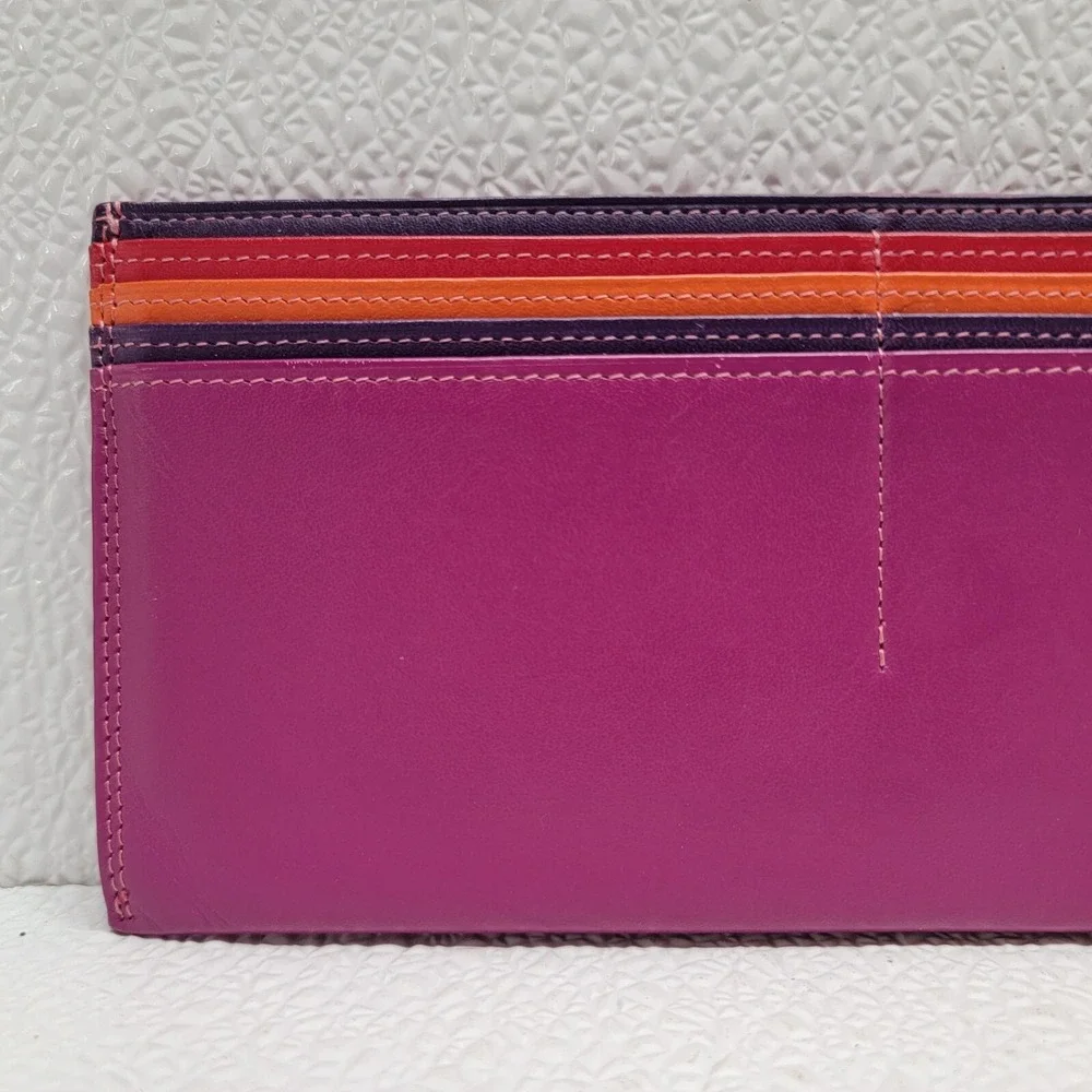 Mywalit Leather Card Sleeve Wallet Purple Orange Red 7.5